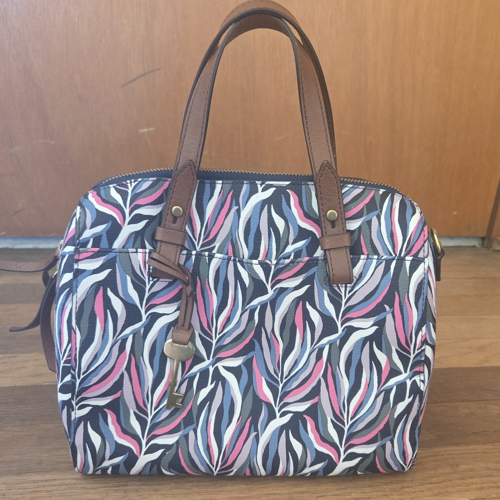 Fossil Pink and White Satchel with Classic Design